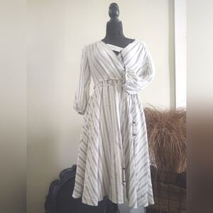 NWt Calvin Klein Ivory and ⚙️Charcoal Striped Wrap-Dress~ Size: S
